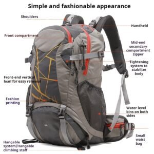 waterproof hiking backpack, 40L lightweight backpack, trekking bag with shoe compartment, ventilated hiking pack