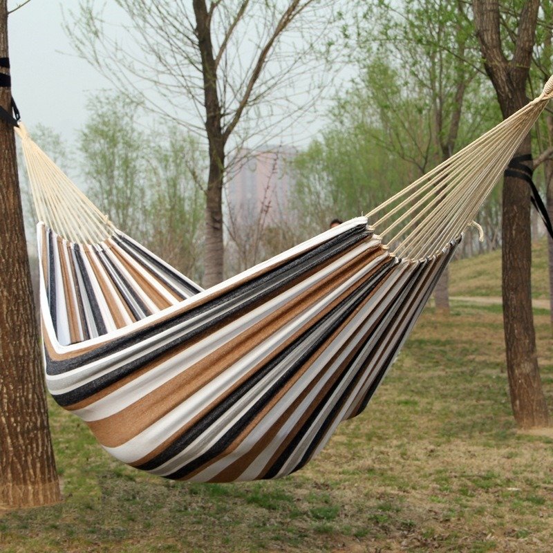 Heavy-Duty Striped Hammock for Camping, Indoor & Outdoor Use – Reinforced 650GSM Canvas, Single/Double Size, Includes Ropes & Storage Bag - Image 2