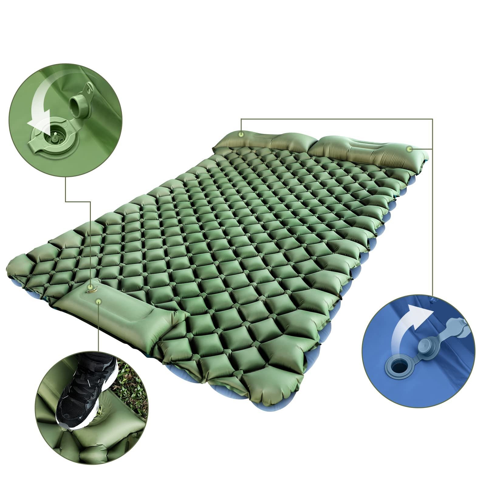 Double Inflatable Camping Mat - 40D Nylon & TPU Composite, Portable Air Mattress for Outdoor Camping, Hiking, Backpacking - Compact & Lightweight - Image 2