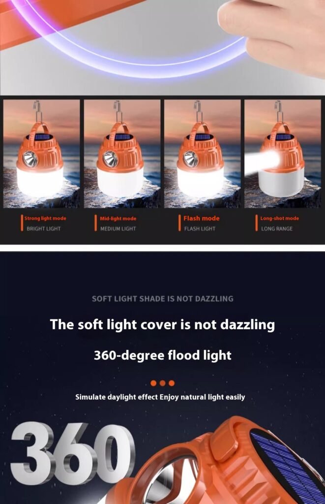 100W/200W/400W LED Camping Light – Solar Rechargeable, Waterproof, & Super Long-Lasting