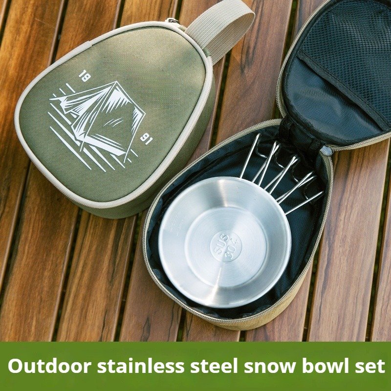 Portable Stainless Steel Camping Bowl Set with Handle, 304 Food-Grade Outdoor Picnic Tableware for Hiking Backpacking (300ml/500ml) - Image 2