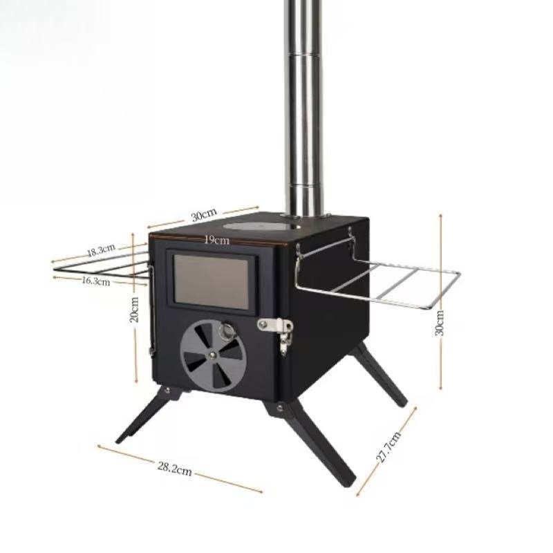 Portable Wood Stove - Mini Carbon Steel Camping Stove with Adjustable Damper, Foldable Side Shelf & 10cm Cooking Hole for Tent Heating/Cooking (5.43kg, Black) - Image 6
