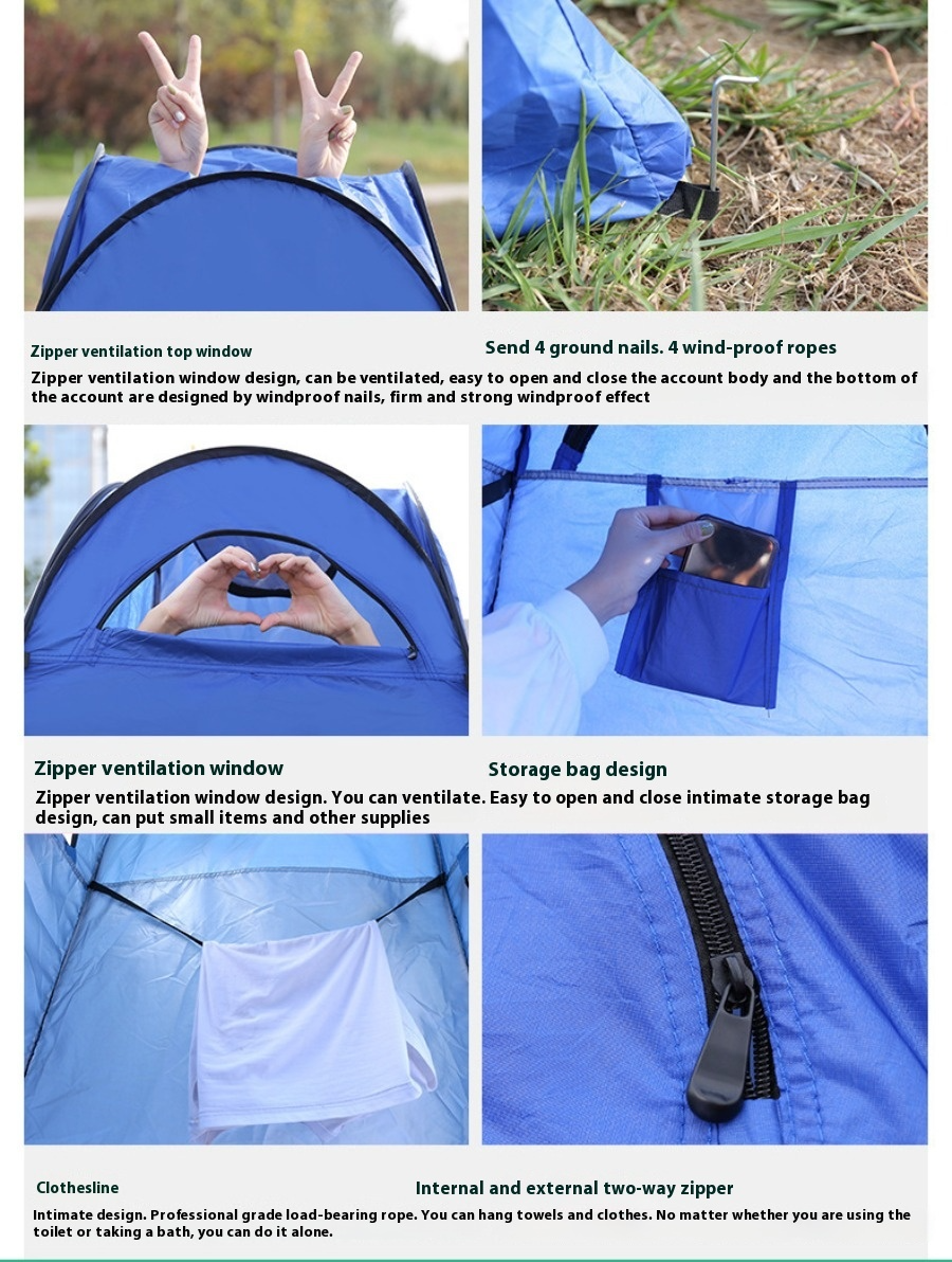 Waterproof folding bath tent with built-in storage