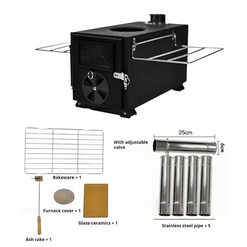 Portable Wood Stove - Mini Carbon Steel Camping Stove with Adjustable Damper, Foldable Side Shelf & 10cm Cooking Hole for Tent Heating/Cooking (5.43kg, Black) - Image 3