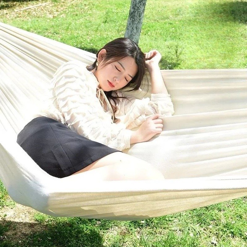 Heavy-Duty Striped Hammock for Camping, Indoor & Outdoor Use – Reinforced 650GSM Canvas, Single/Double Size, Includes Ropes & Storage Bag - Image 4