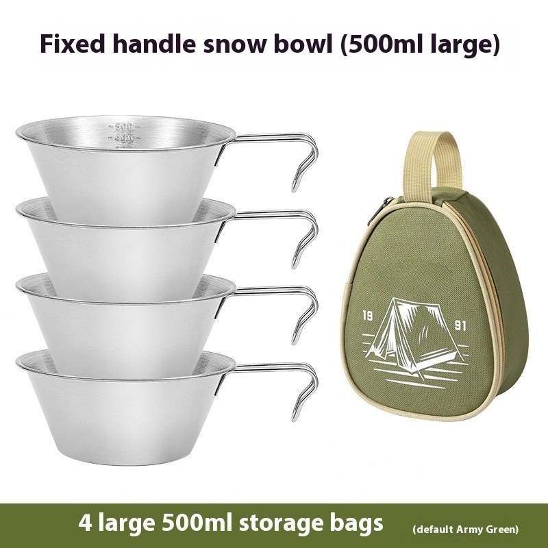 Portable Stainless Steel Camping Bowl Set with Handle, 304 Food-Grade Outdoor Picnic Tableware for Hiking Backpacking (300ml/500ml) - Image 6