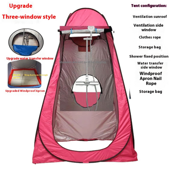 Waterproof folding bath tent with built-in storage