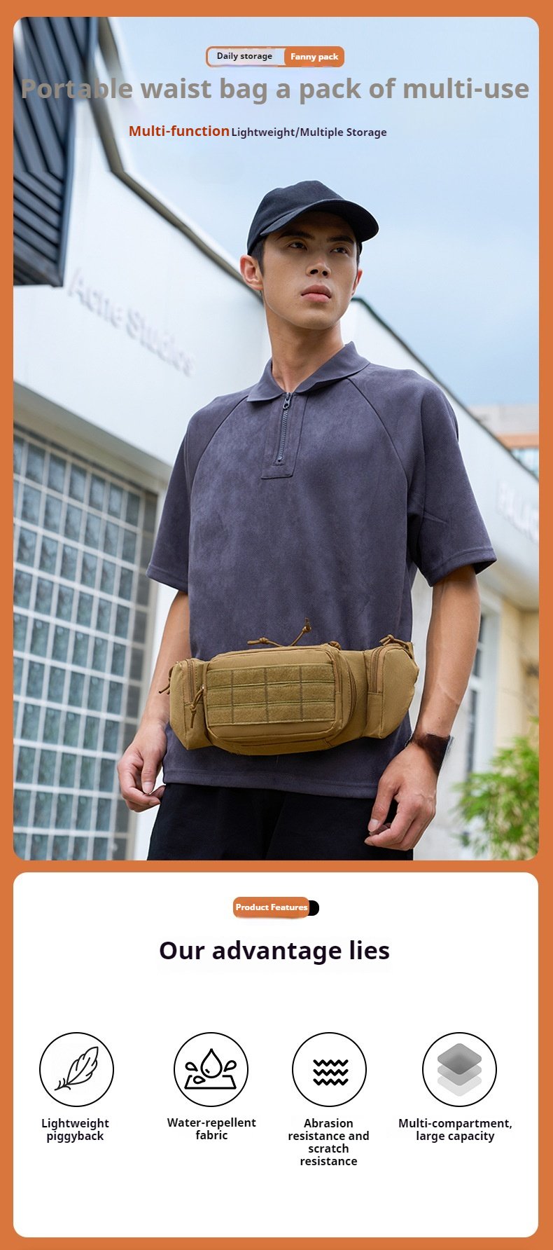 Breathable tactical sling bag for hiking
