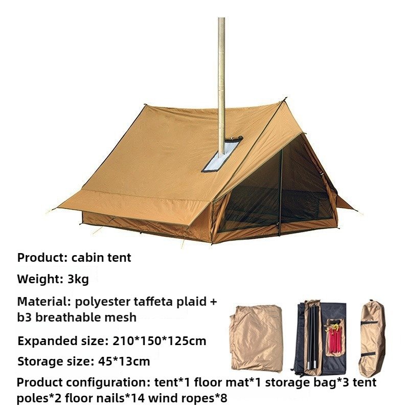 BC Cabin Tent - Lightweight 2-Person Shelter with Stove Jack, Waterproof >3000mm, Retro Camping Tent for Hiking (210×150×125cm) - Image 4