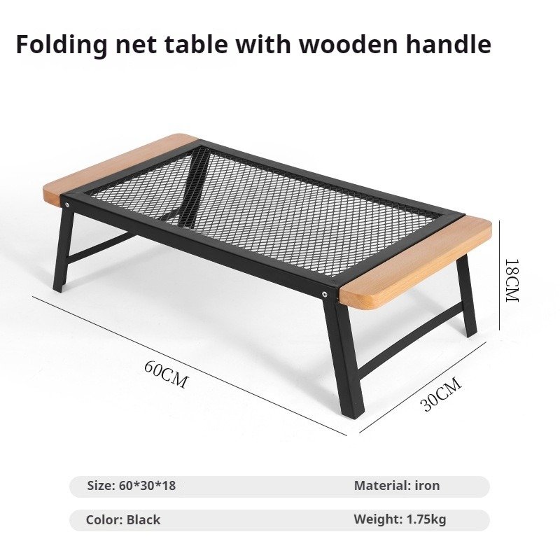 Portable Outdoor Camping Folding Table Set with Wooden Frame & Iron Mesh - Collapsible Picnic Table for Camping, Beach, BBQ | 4-Piece Set - Image 5