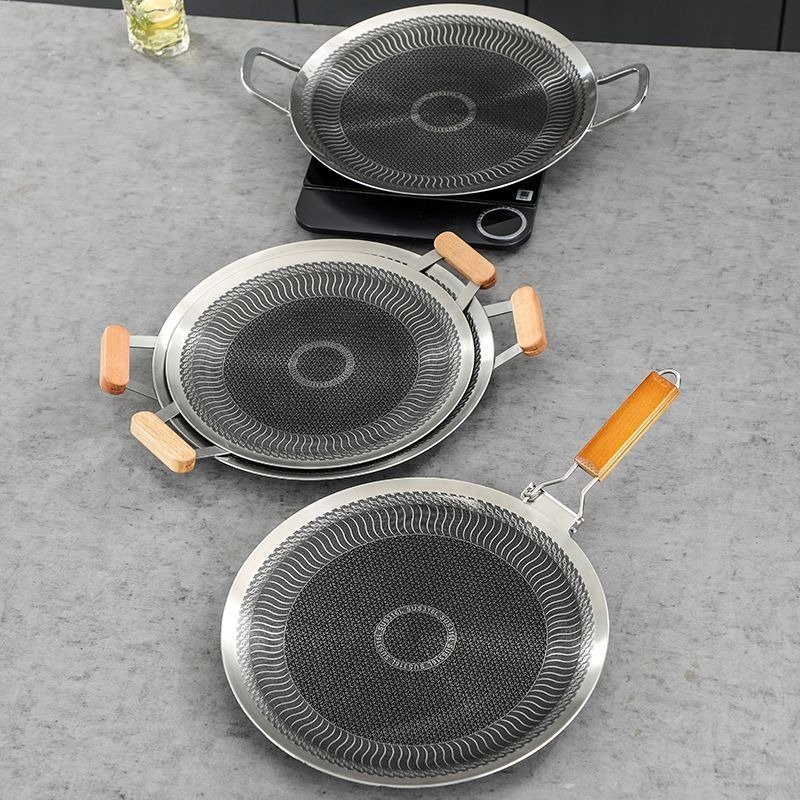 304 Stainless Steel Cooking Plate - Double-Sided Smokeless BBQ Griddle with Foldable Handle, 34cm/38cm Non-Stick Outdoor Cooking Pan for Gas Stove - Image 4