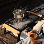 TGpao Portable Outdoor Camping Folding Table Set with Wooden Frame & Iron Mesh - Collapsible Picnic Table for Camping, Beach, BBQ | 4-Piece Set