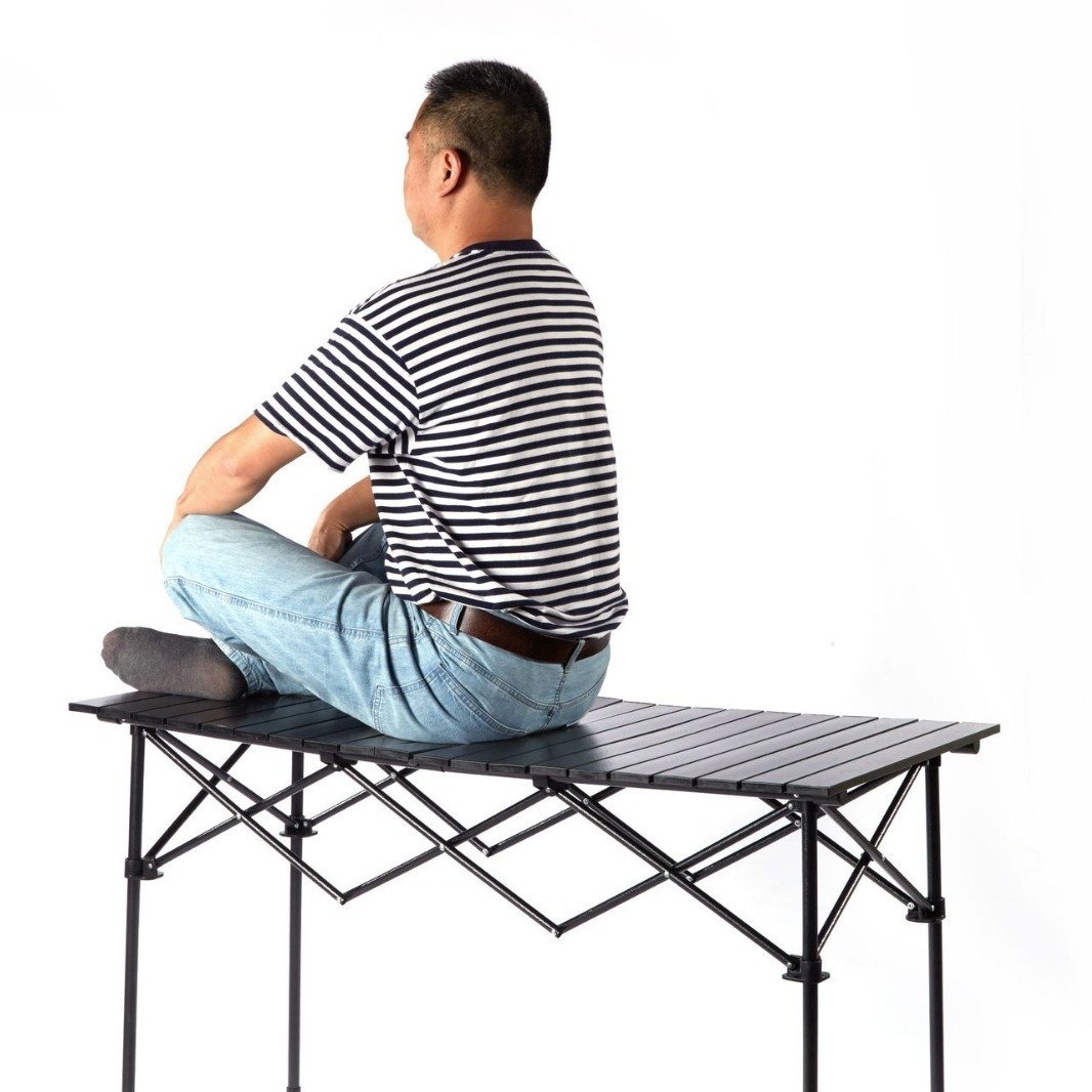 Aluminum Folding Table - Portable Adjustable Height Camping Table with Umbrella Hole | Collapsible BBQ Grill Table for Outdoor Use - Image 3