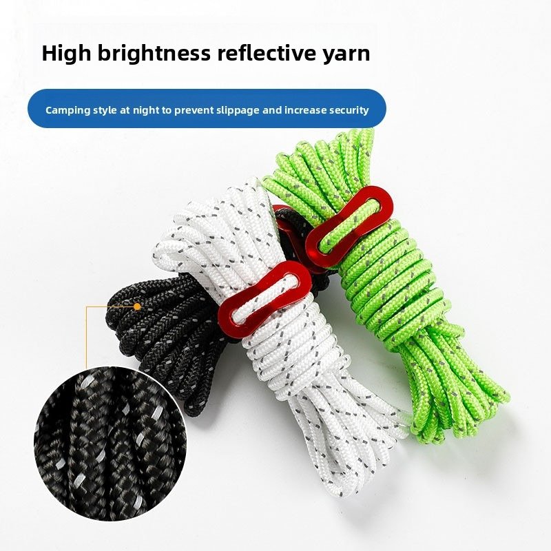 Reflective Tent Guyline Rope – 4mm Heavy-Duty Camping Rope, 16-Strand Braided, 200KG Load Capacity, Adjustable Aluminum Hook, High-Visibility for Outdoor/Backpacking/Tarp - Image 2