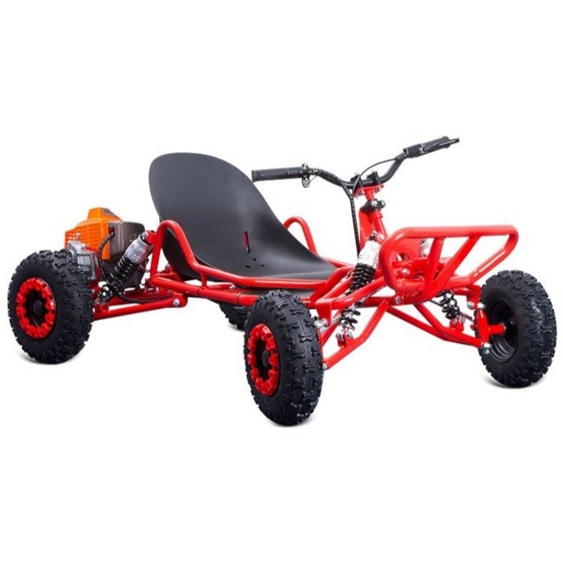 63.3CC Off-Road Go Kart - 35KM/H 2-Stroke Engine, Hydraulic Disc Brakes, 6"/8" All-Terrain Tires, 100KG Capacity for Adults/Teens (Red) - Image 4