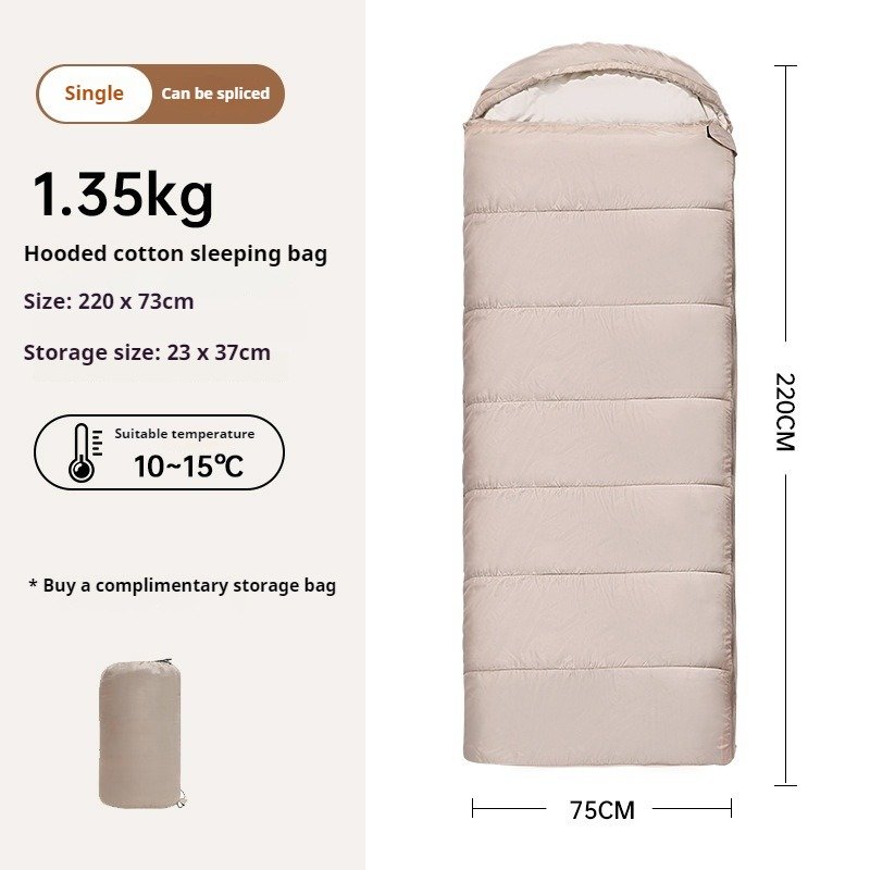 Envelope Sleeping Bag with Hood - 4 Season, Lightweight (1.1-2.5kg), for Camping/Travel/Hotel, Connectable to Double Size, Washable Polyester - Image 7