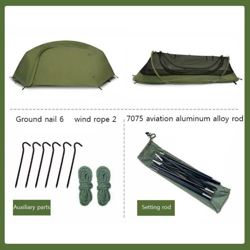 Instant Pop-Up Mosquito Net ultralight backpacking tent - Single Person, Waterproof, Compact & Lightweight (2.2kg) for Camping/Hiking, with Rainfly (80×220cm) - Image 6