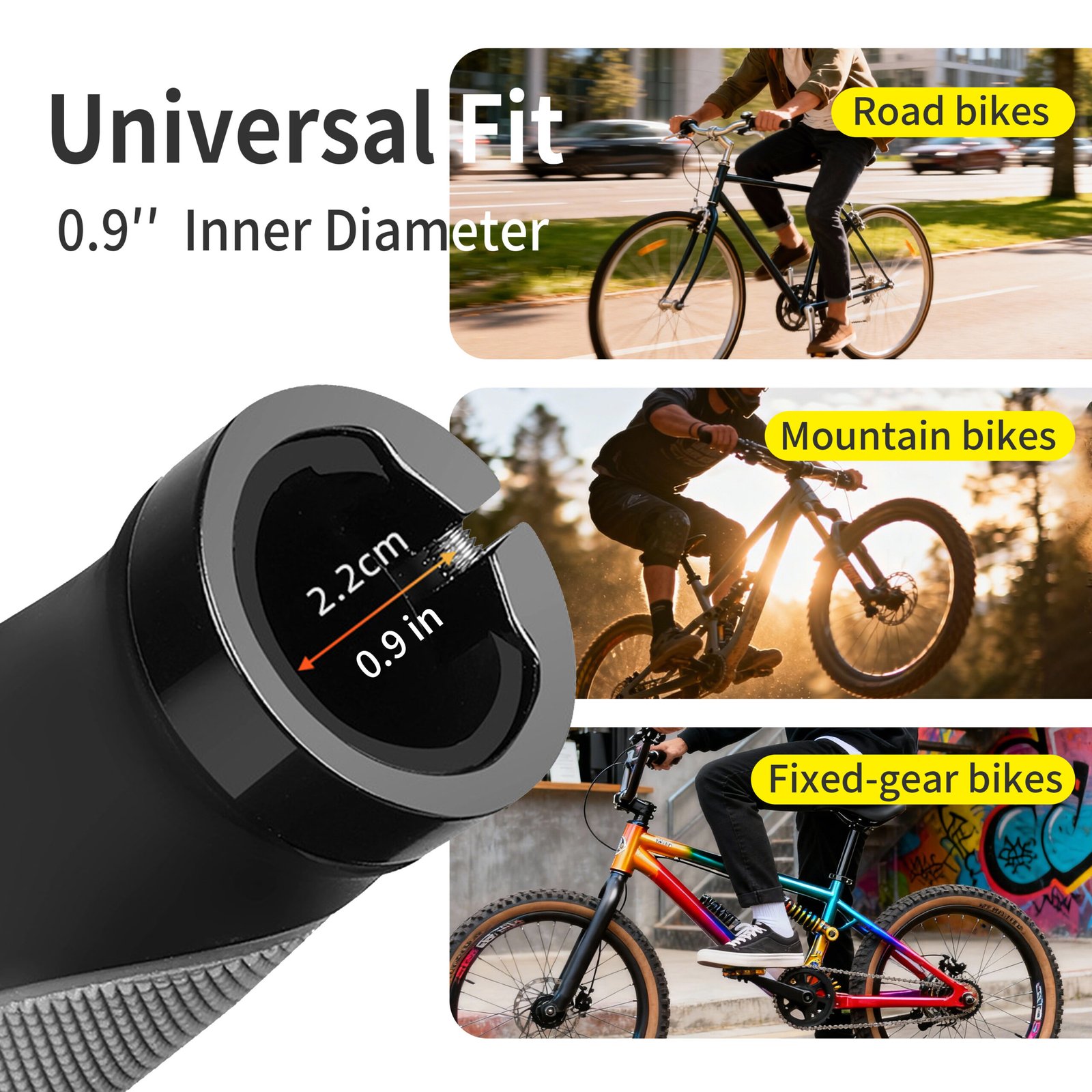 Mountain bike grips universal Fit - Works with most types of bicycle handlebars (including Road Bikes, Mountain Bikes, Fixies, or other adult bikes)