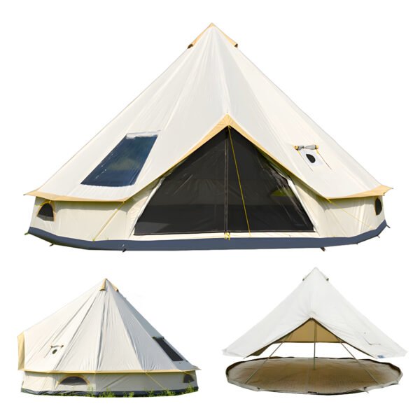TGpao Mongolian Ger Tent - Large Outdoor Camping Tent with Fireproof Chimney & Skylight for 8-12 People, Waterproof 3000MM (Beige/Green, 4M/5M Options) - Image 2