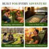 Versatile portable sleeping pad for hiking, travel, car camping, and overnight guests, showing multi-use scenarios.